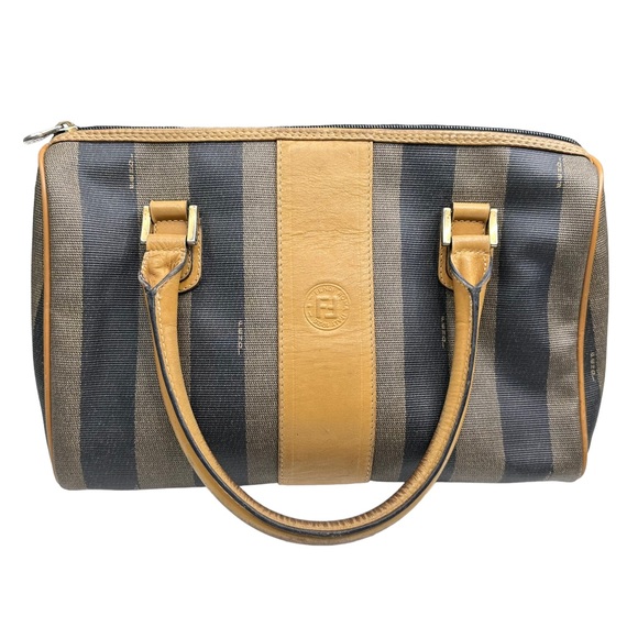 FENDI Vintage Roma 1925 Handbag Stripe Pequin Boston Satchel Handbag Purse Bag - Picture 1 of 16